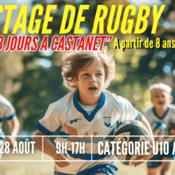 Enfants courant avec un ballon de rugby pendant le stage à Castanet
